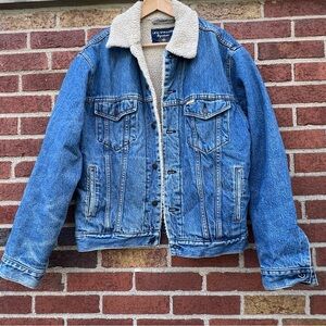 Levi Strauss Sherpa Lined Trucker Jacket Mens Medium Denim Jean Vintage Y2K Blue